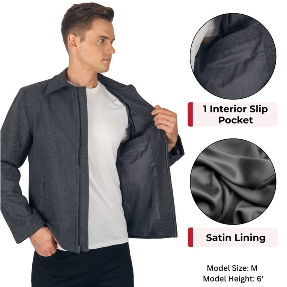 Alpine Swiss Grant Mens 28" Open Bottom Jacket Wool Blend JD Bomber Coat Zipered - Picture 5 of 10